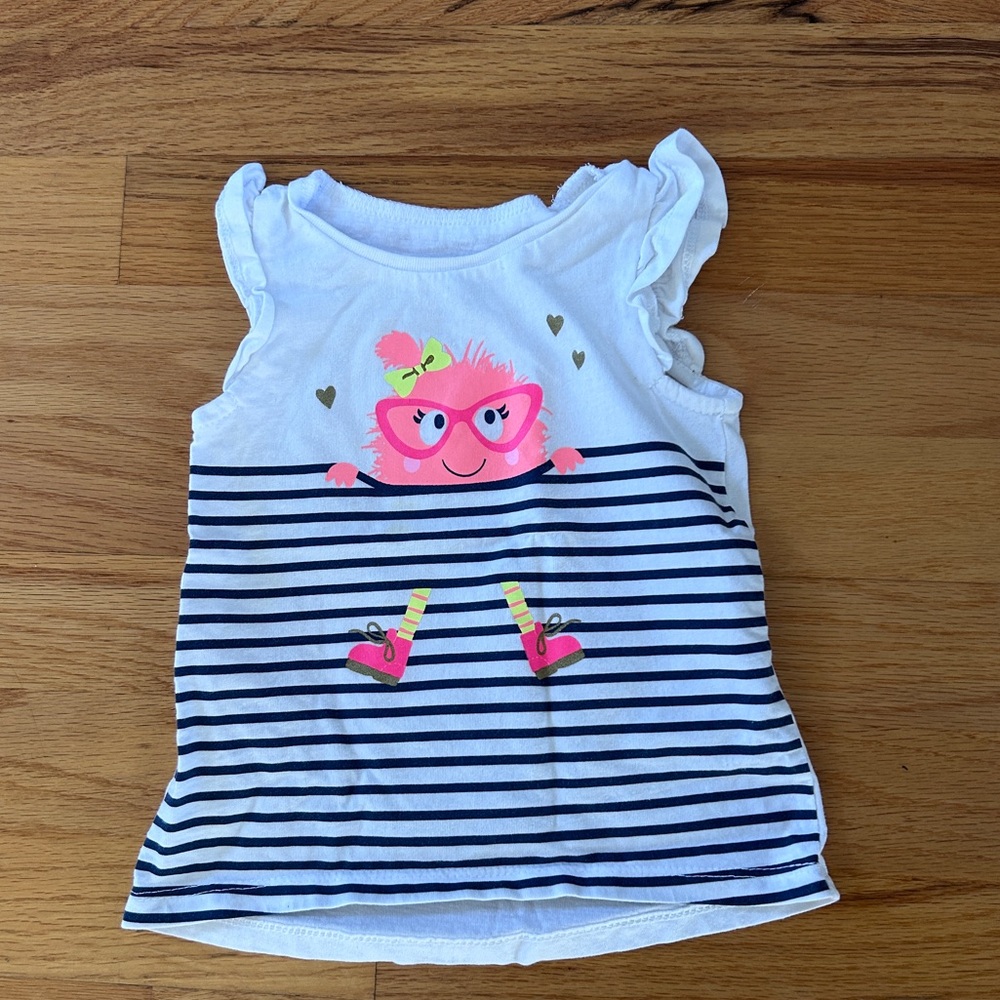 Carter's White & Navy Striped Tank with Pink Character
